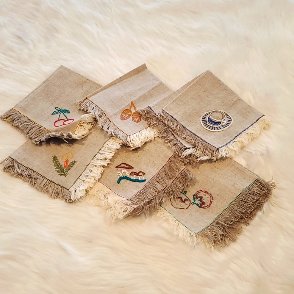Hand Made Linen Embroider 6 Napkins Table Linen